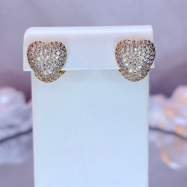 diamond drip heart huggie earrings