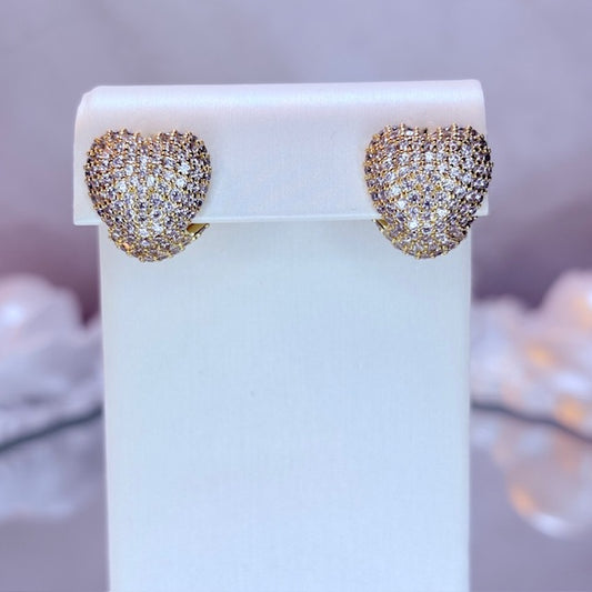diamond drip heart huggie earrings