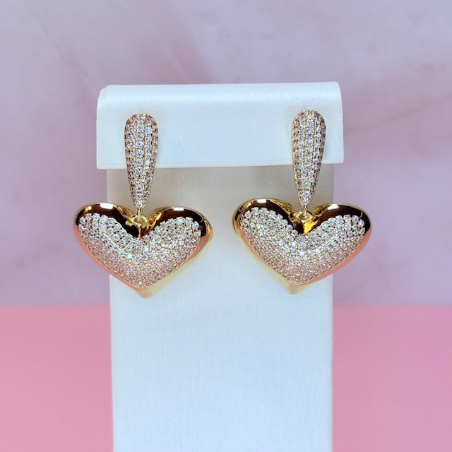 diamond heart drop earrings