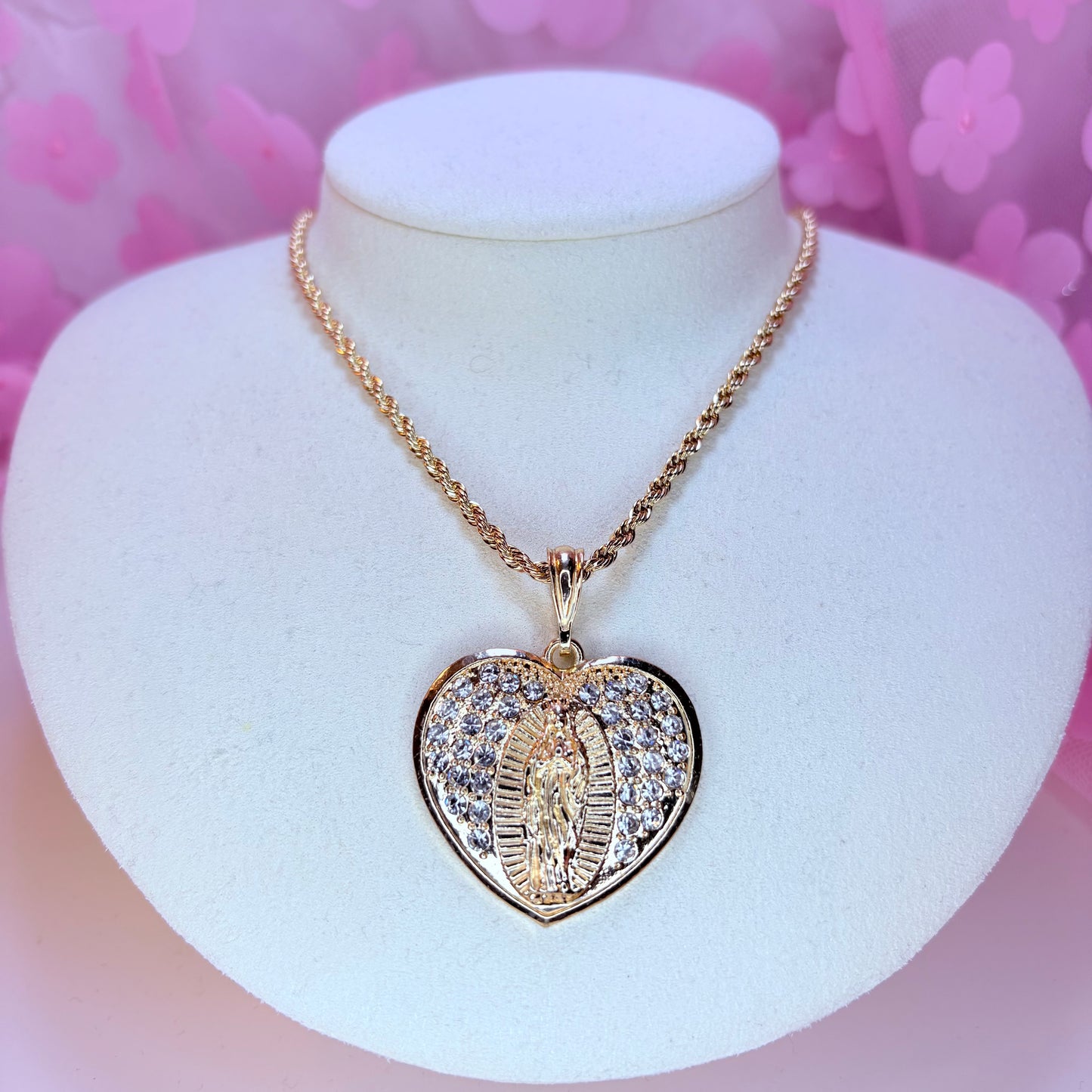 embellished mary heart necklace