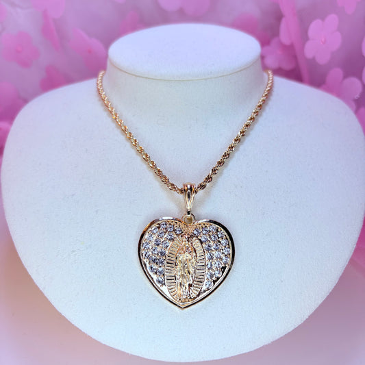 embellished mary heart necklace