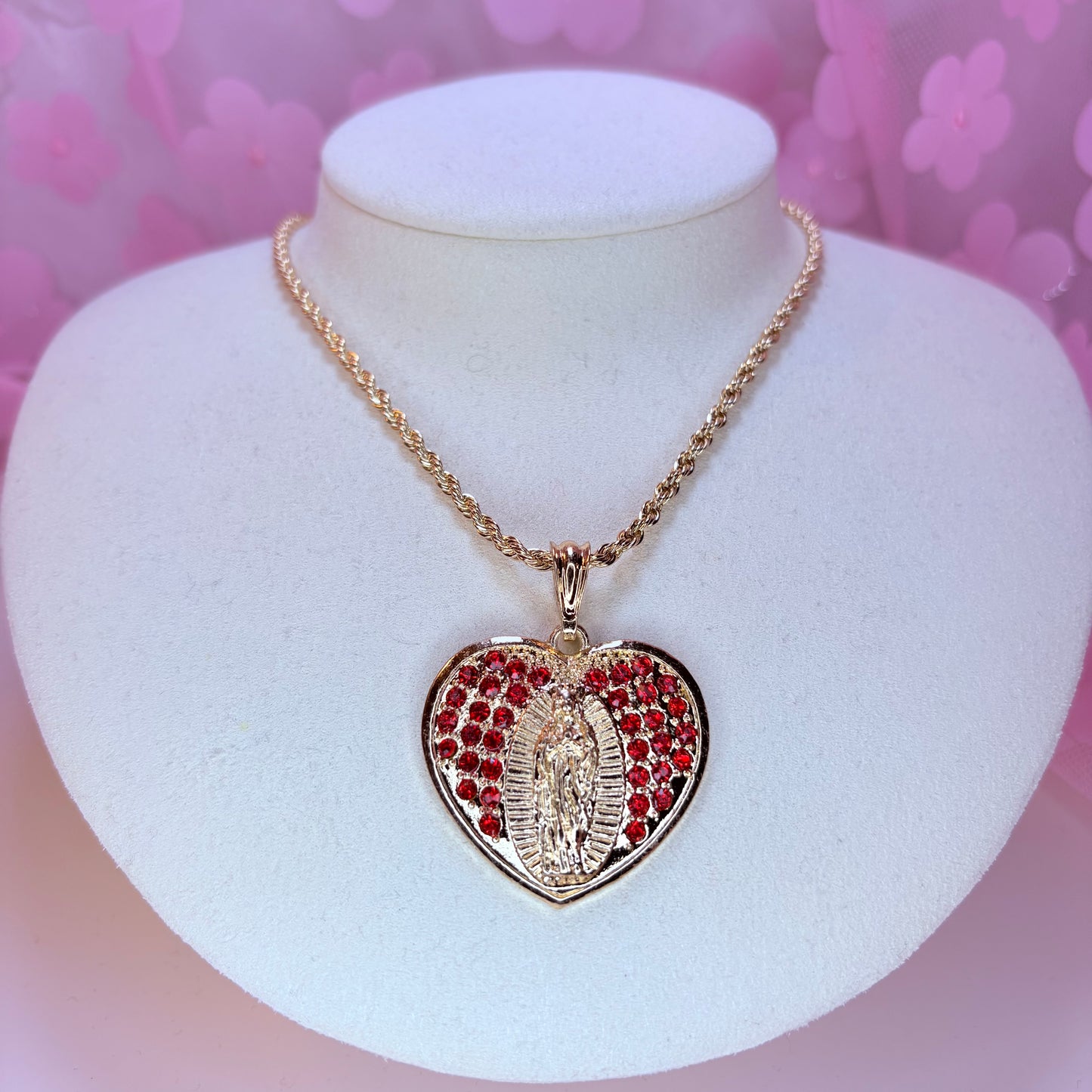 embellished mary heart necklace