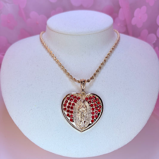 embellished mary heart necklace