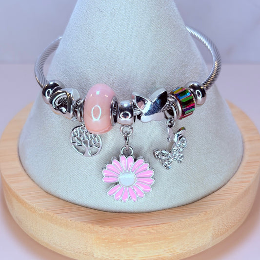 enchanted love flower charm bangle