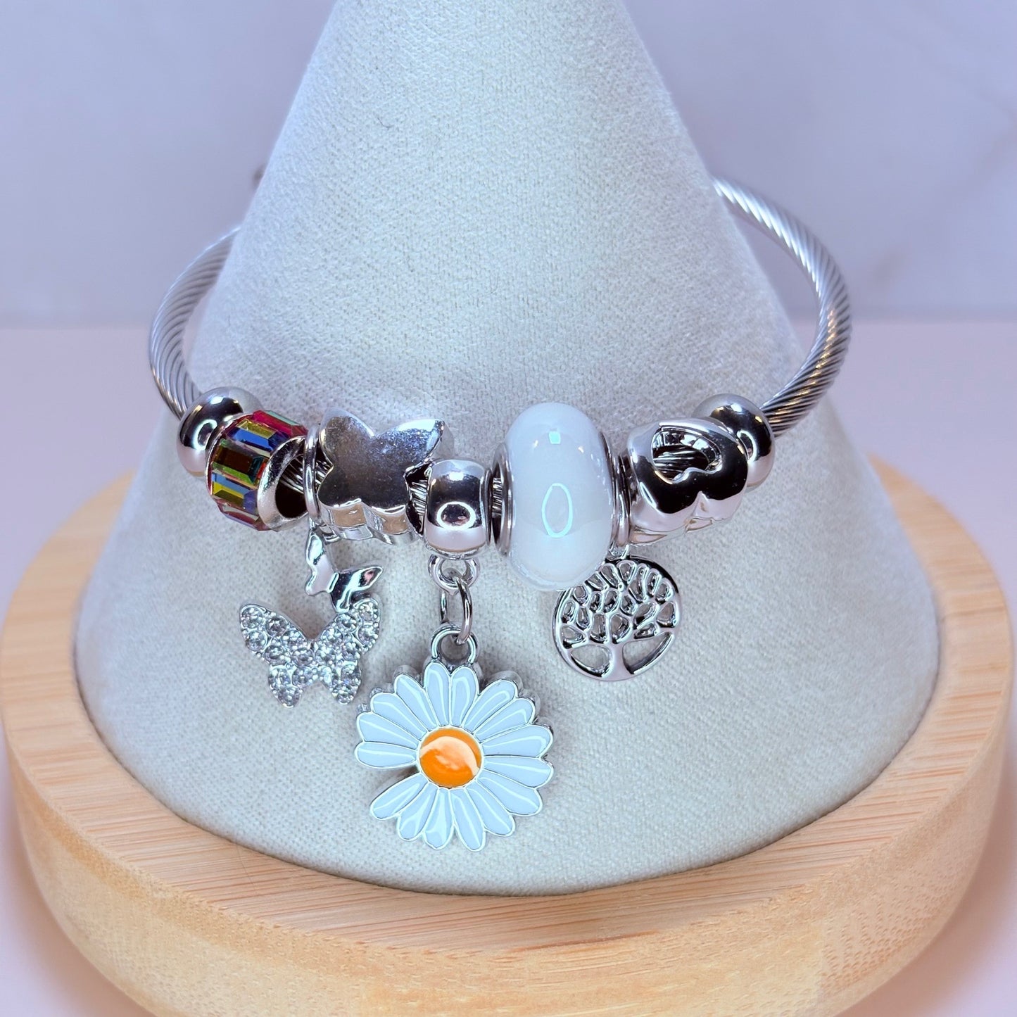 enchanted love flower charm bangle