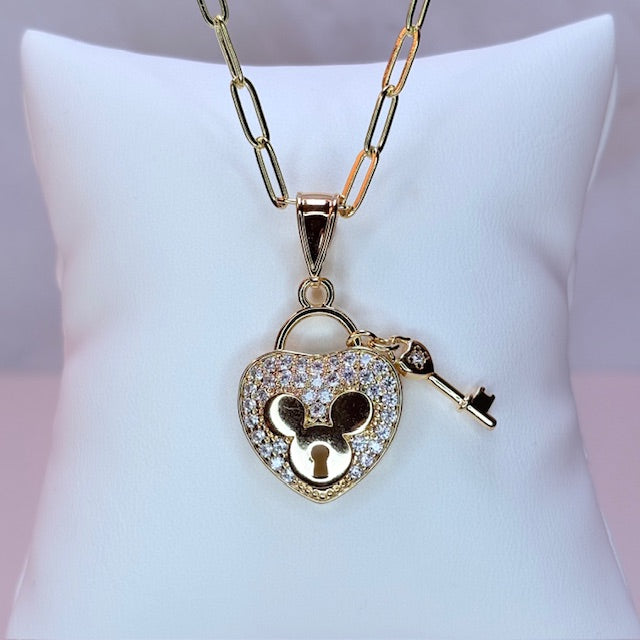 forever mickey heart lock n' key necklace