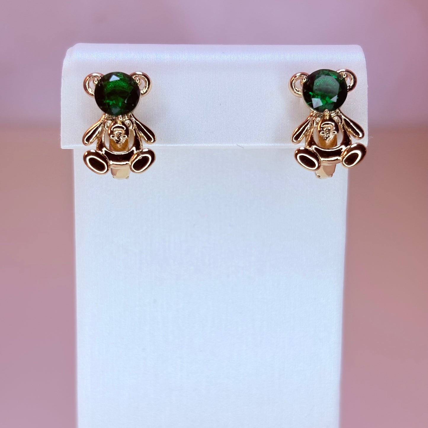 gold emerald bear earring