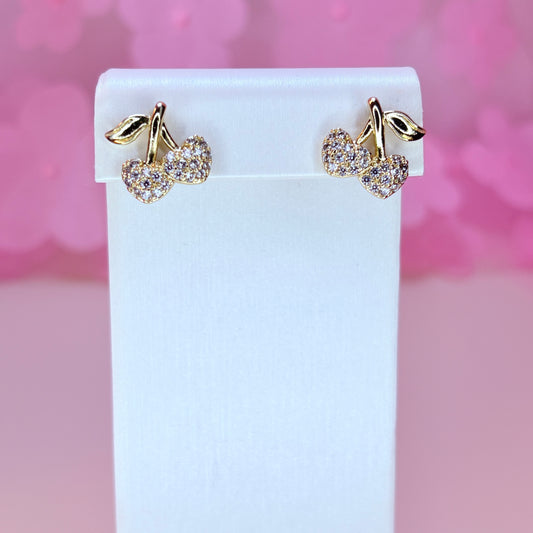 gold heart-cherry earrings