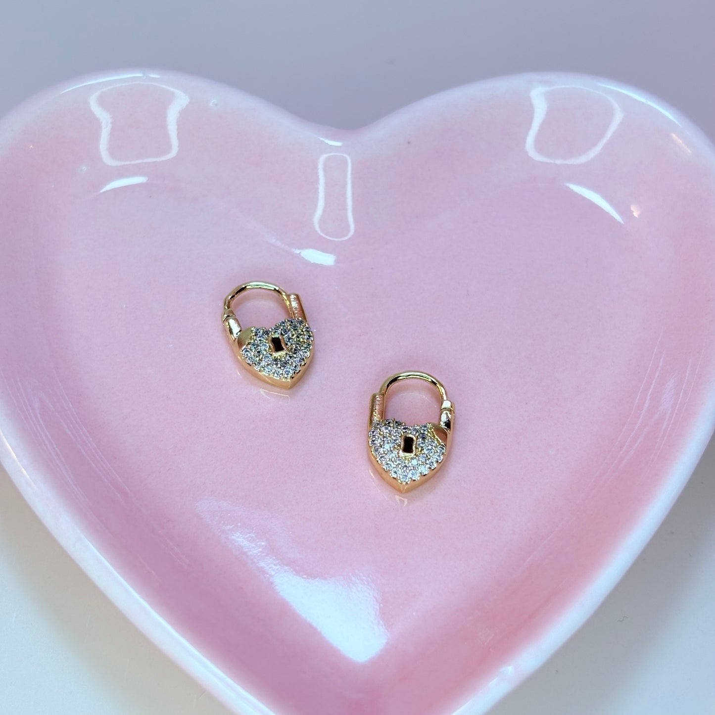 gold heart lock earring