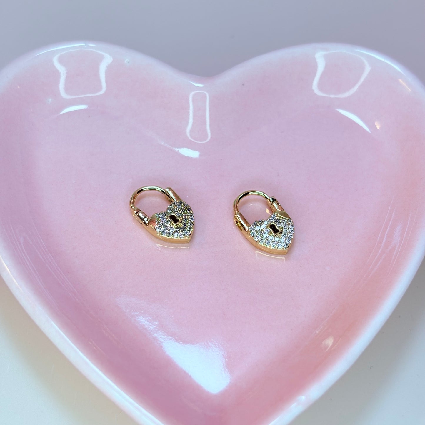 gold heart lock earring