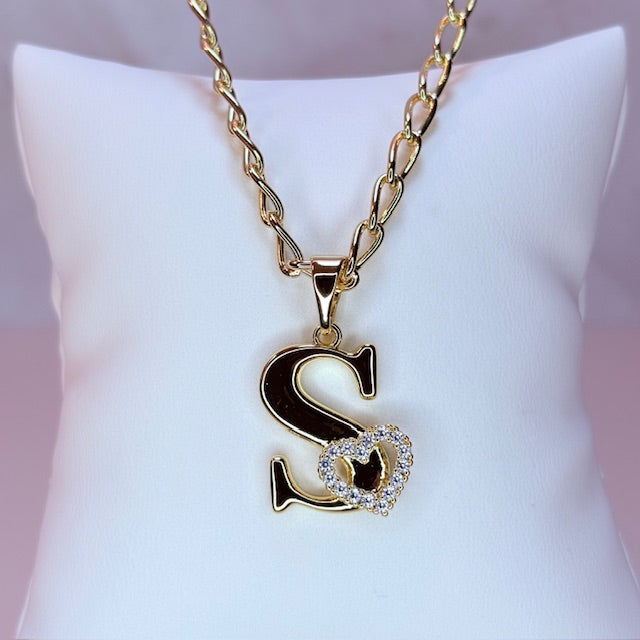 gold initial with pave heart