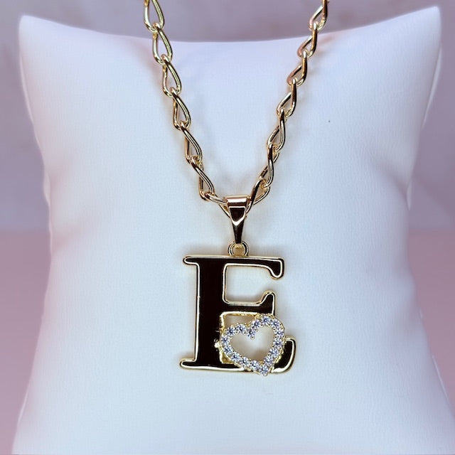 gold initial with pave heart