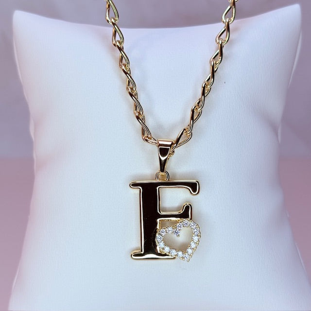 gold initial with pave heart