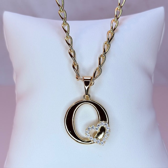 gold initial with pave heart