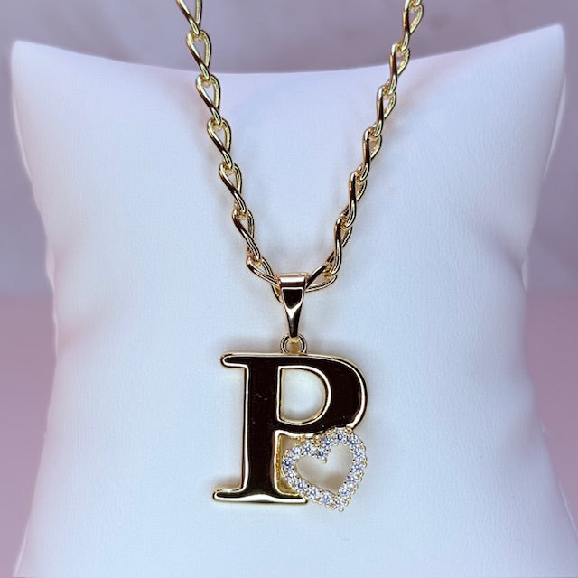 gold initial with pave heart