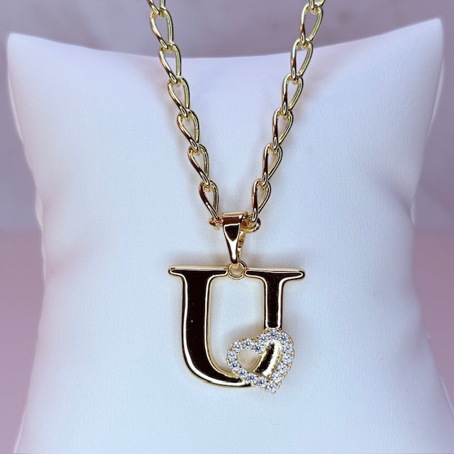 gold initial with pave heart