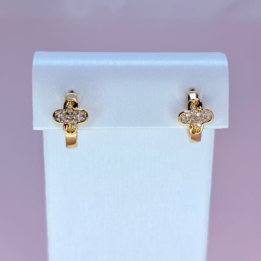 gold luna clover huggie earring