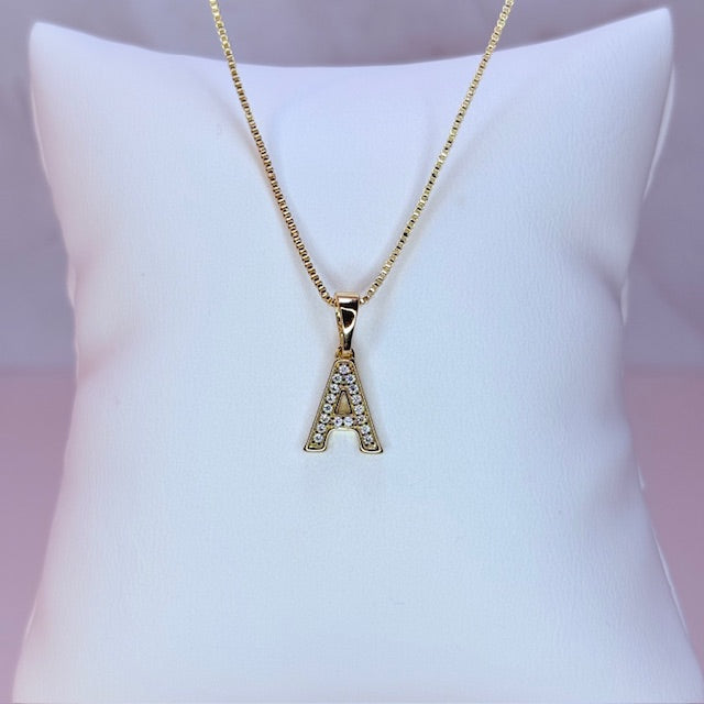gold mini embellished initial necklace