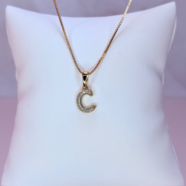 gold mini embellished initial necklace