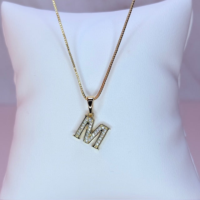 gold mini embellished initial necklace