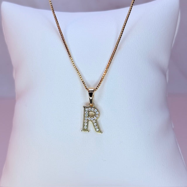 gold mini embellished initial necklace