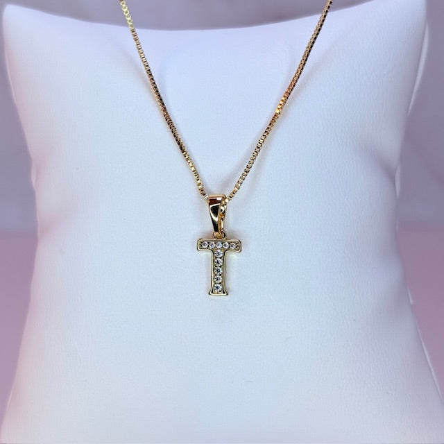 gold mini embellished initial necklace