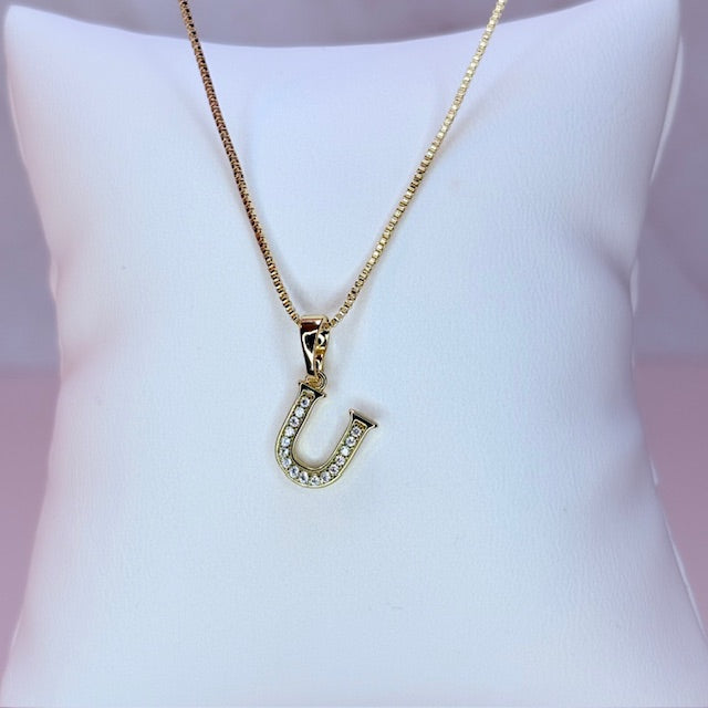 gold mini embellished initial necklace