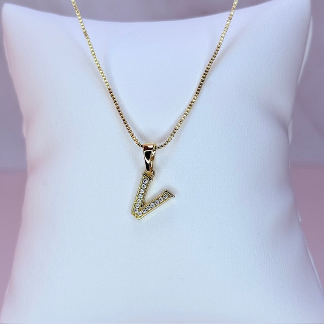 gold mini embellished initial necklace