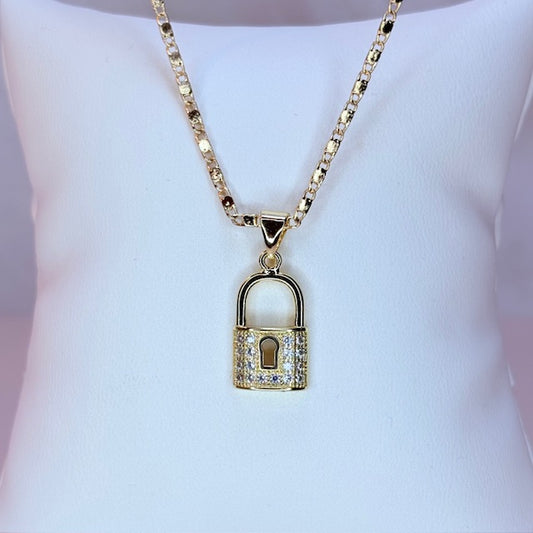 gold mini lock necklace