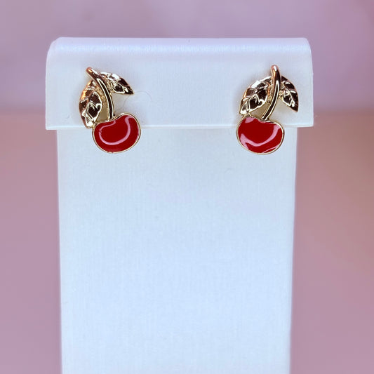 gold cherry earrings