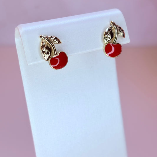 gold cherry earrings