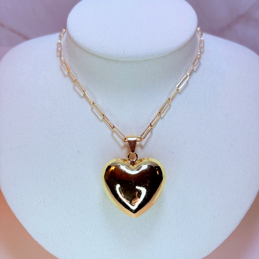 gold puffy heart necklace