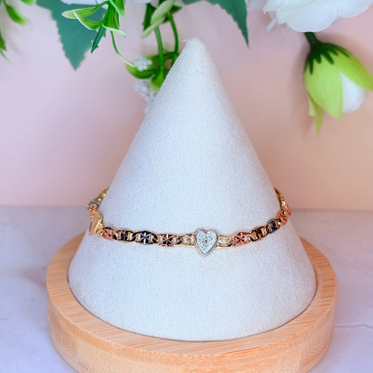 tri-color heart bracelet