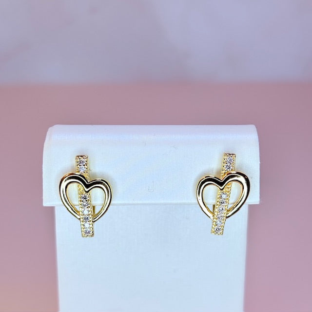 heart pave line huggie earrings