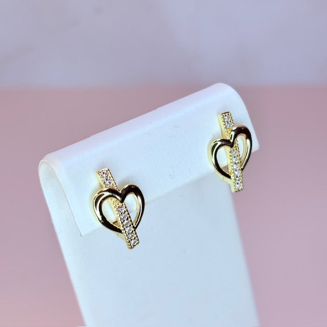 heart pave line huggie earrings