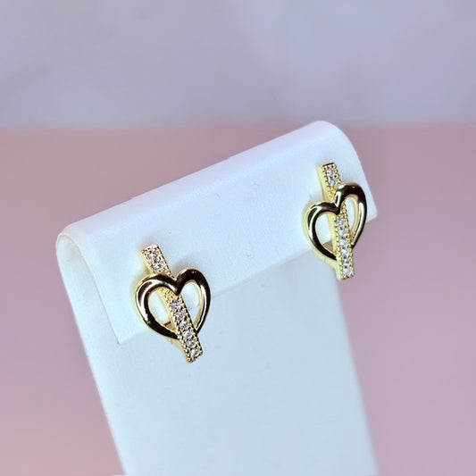 heart pave line huggie earrings