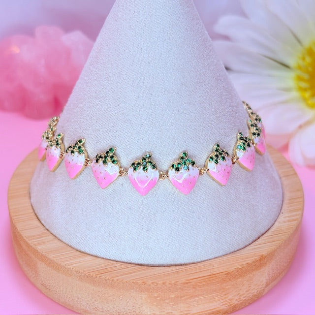 iced pink strawberry bracelet