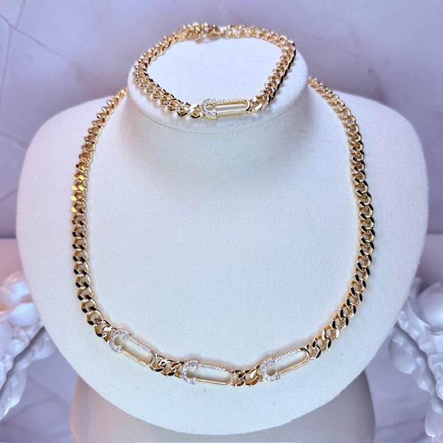 iced safety pin luxe chain & bracelet set