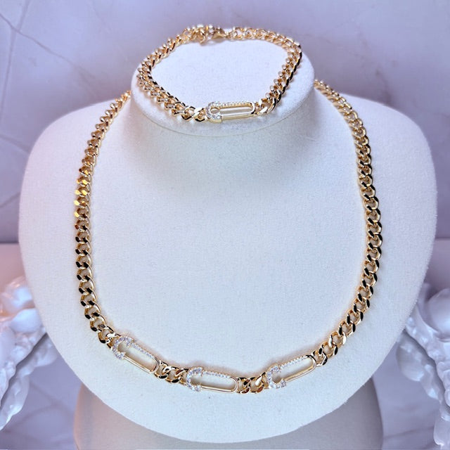iced safety pin luxe chain & bracelet set