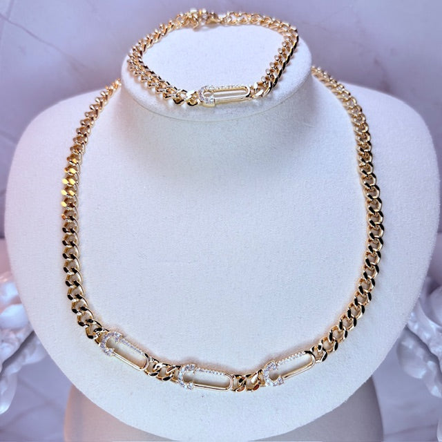 iced safety pin luxe chain & bracelet set
