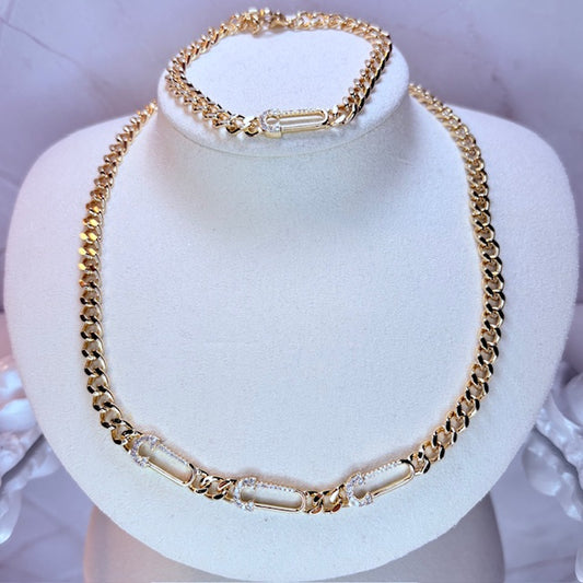 iced safety pin luxe chain & bracelet set