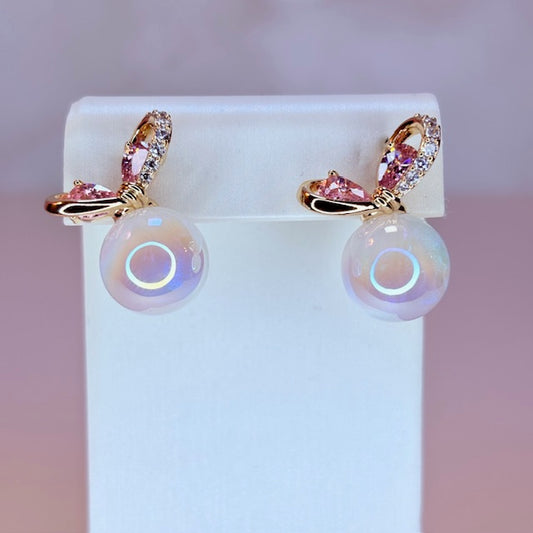 iridescent bow pearl earrings