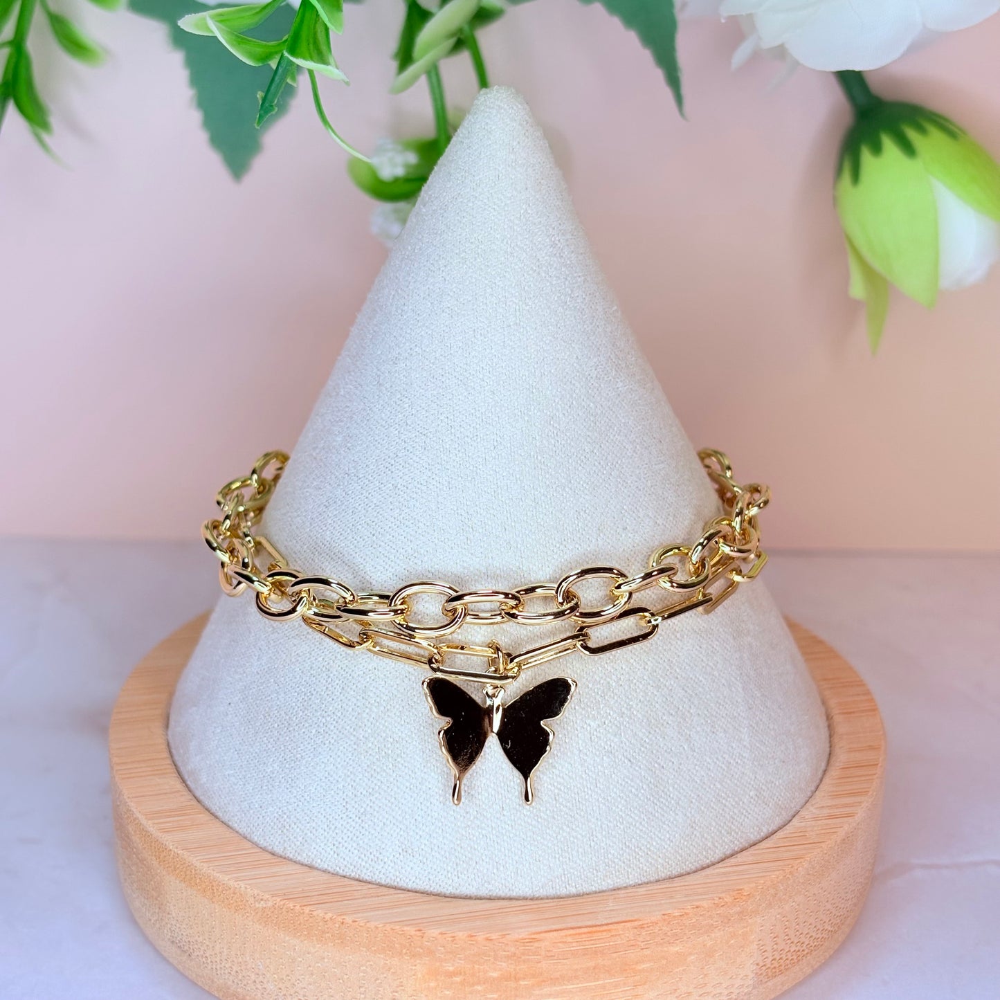 kiera double chain butterfly bracelet