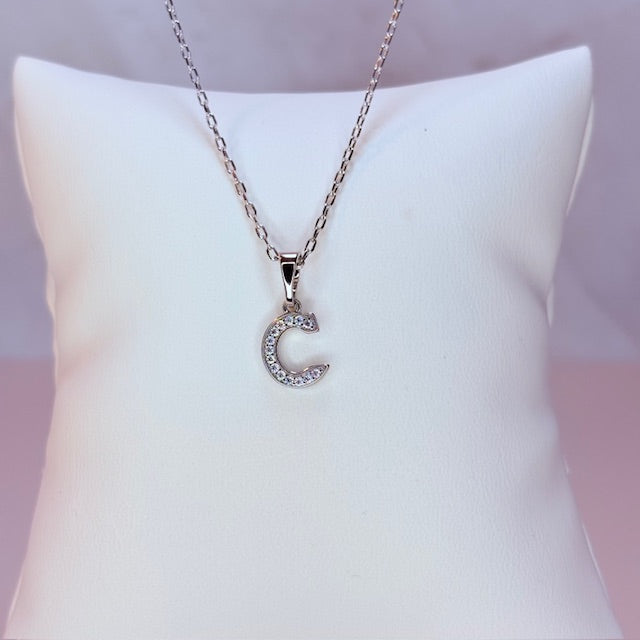 silver mini embellished initial necklace