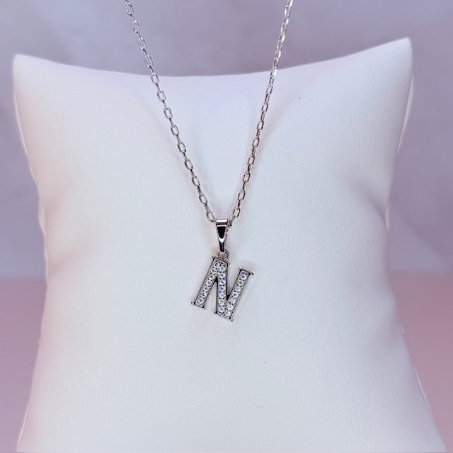 silver mini embellished initial necklace
