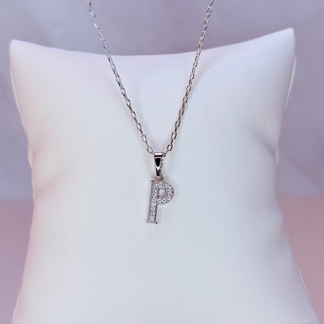 silver mini embellished initial necklace