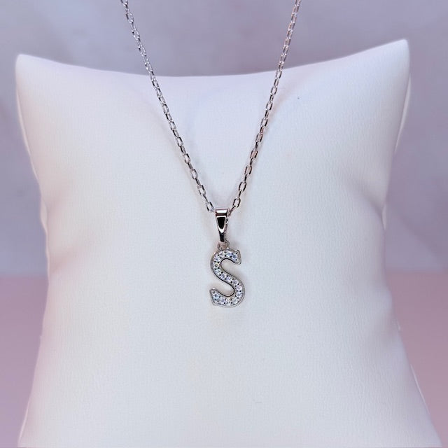 silver mini embellished initial necklace
