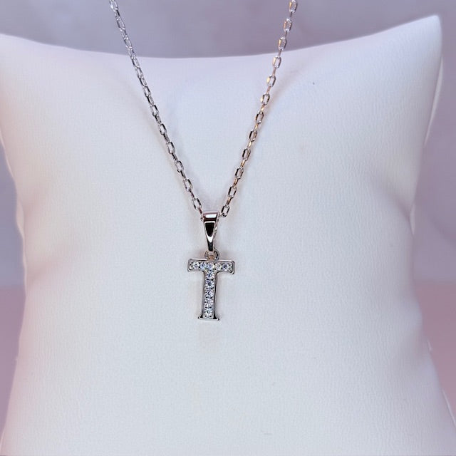 silver mini embellished initial necklace