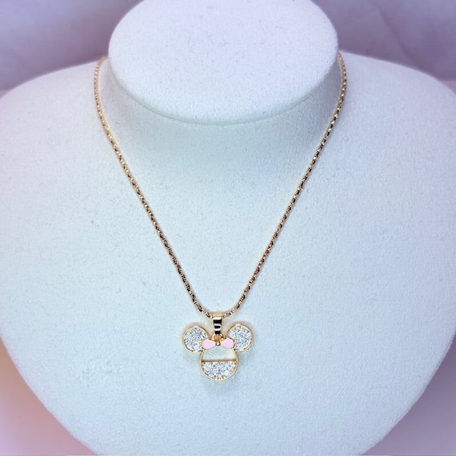 pink bow minnie necklace