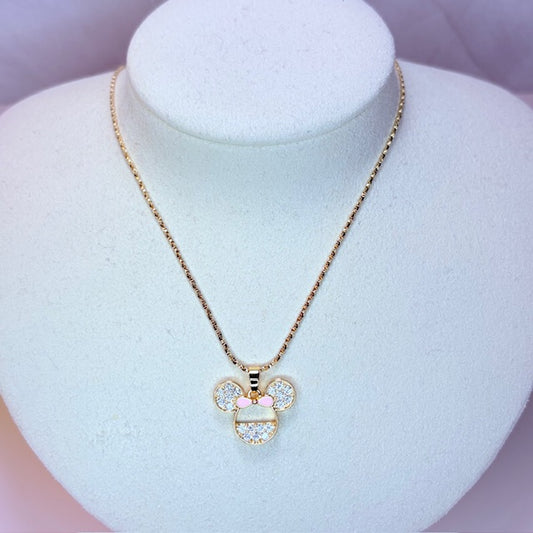 pink bow minnie necklace